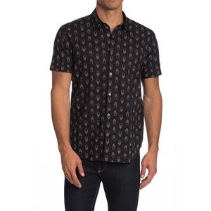 JOHN VARVATOS All Over SKULL Print Trim Camp Shirt